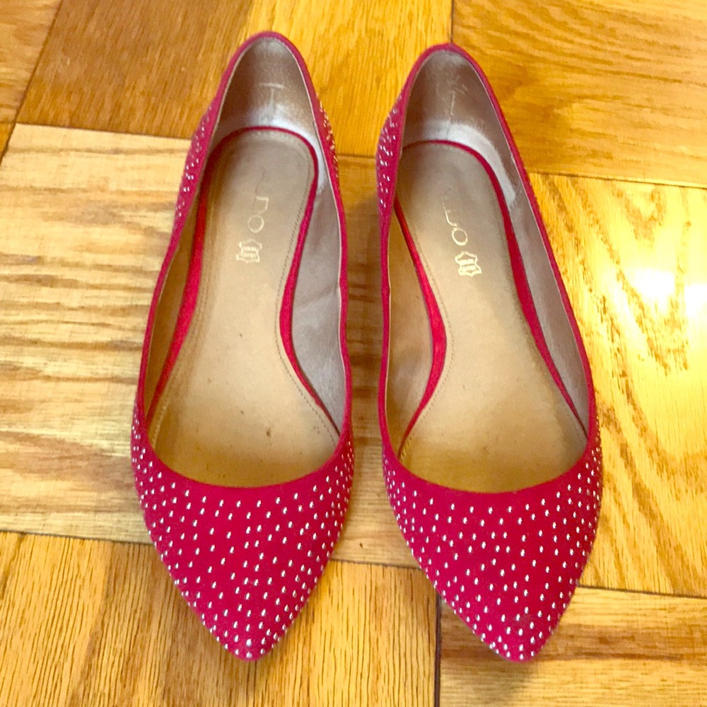 Red suede studded ALDO flats